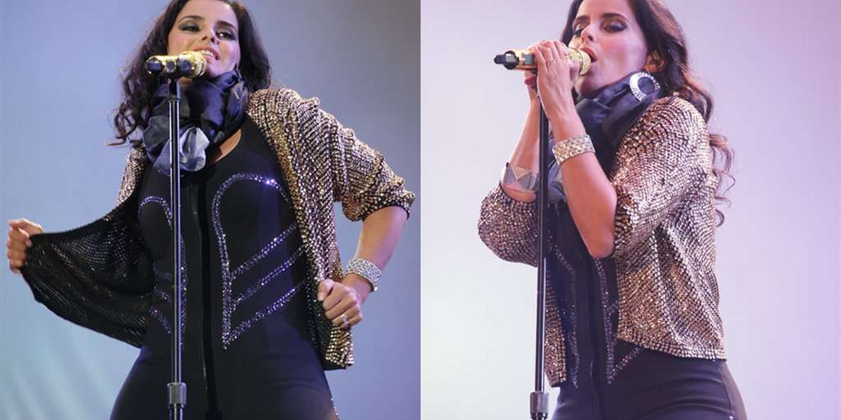 Nelly Furtado (31 lat) wystąpiła podczas Orange Warsaw Festival w obcisłym czarnym kombinezonie, który podkreślił jej obfite kształty.