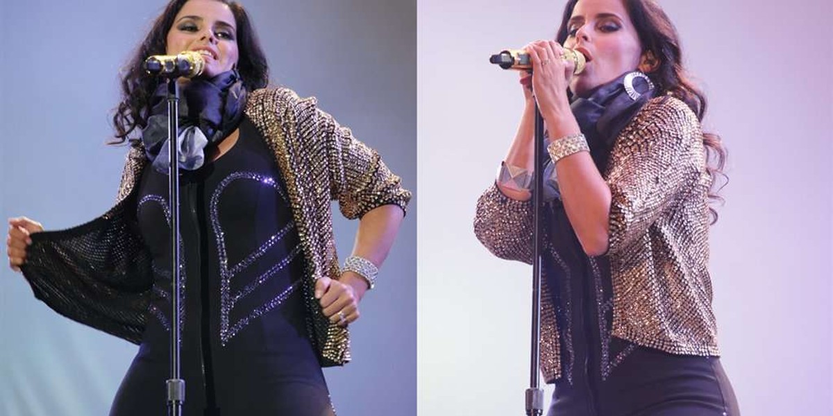 Nelly Furtado (31 lat) wystąpiła podczas Orange Warsaw Festival w obcisłym czarnym kombinezonie, który podkreślił jej obfite kształty.