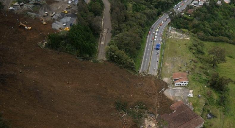 General view of a landslide that affected the Medellin-Bogota highway in the jurisdiction of Copacabana, close to Medellin, Antioquia department, in Colombia