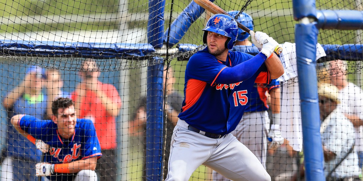 Tim Tebow swung at the first pitch in his first minor league at-bat — and he hit a home run