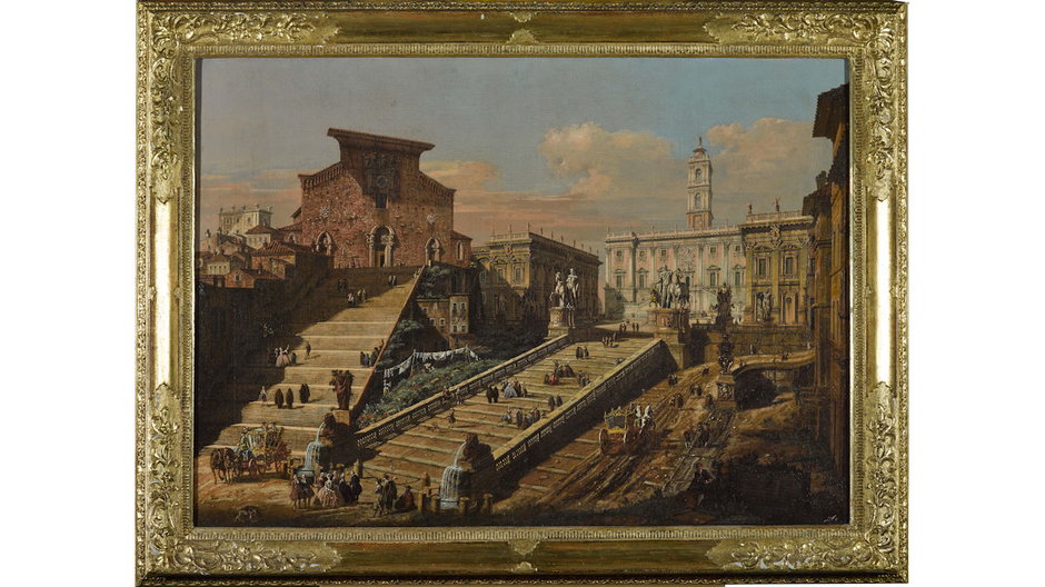 Bernardo Bellotto zw. Canalettem (1722-1780), Widok Kapitolu z kościołem Santa Maria in Aracoeli, 1768, olej na płótnie