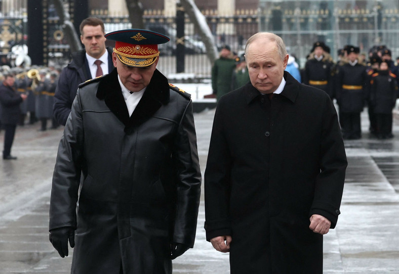 Rosyjski minister obrony Siergiej Szojgu i Władimir Putin. Moskwa, 24 lutego 2024 r.