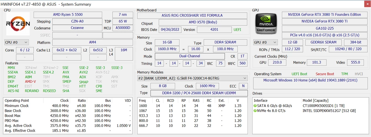 AMD Ryzen 5 5500 – HWiNFO64 – platforma testowa