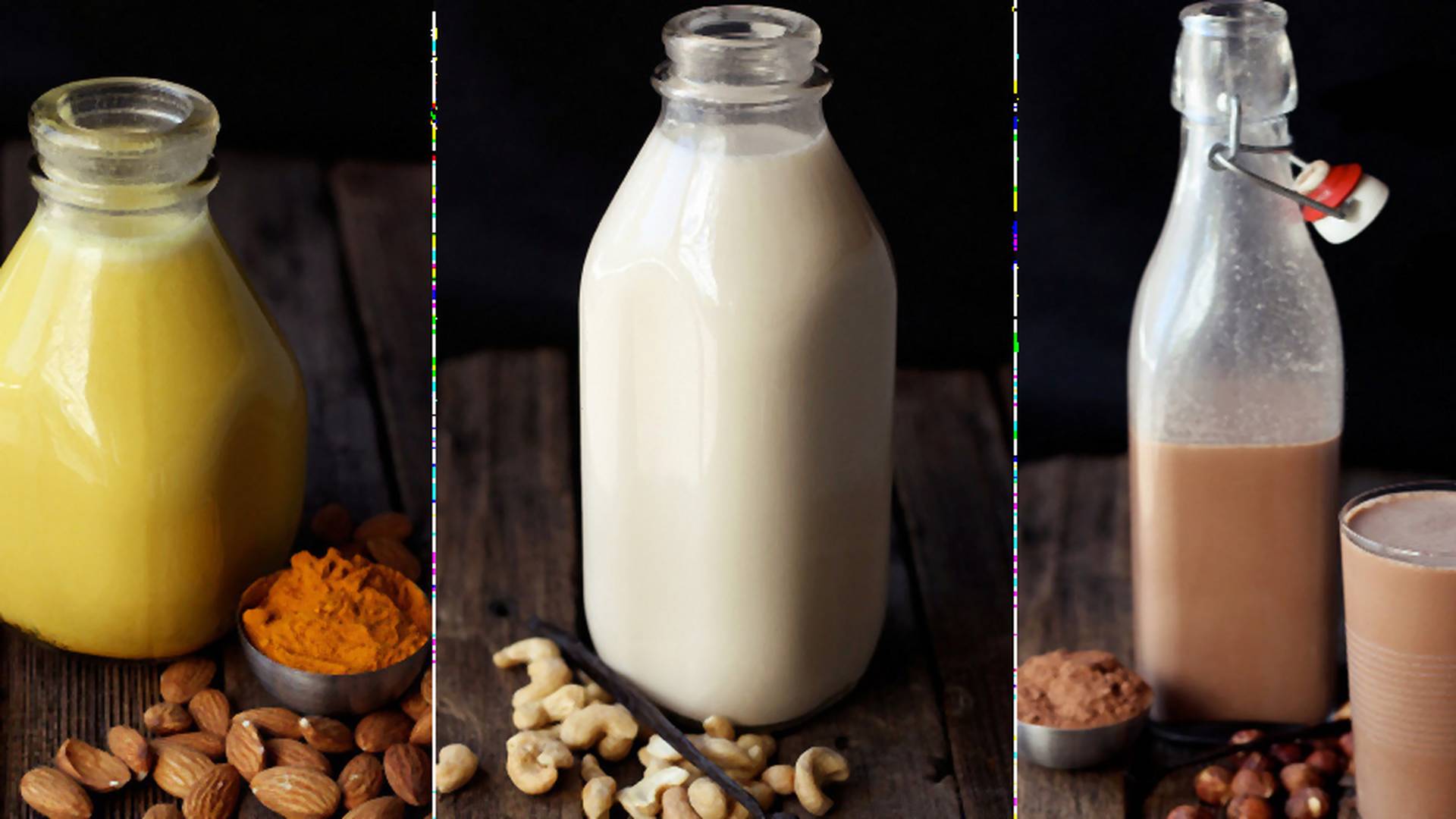 Domowe mleko orzechowe bez laktozy, szczelnie zamknięte w buteleczce [migdały i laskowe]