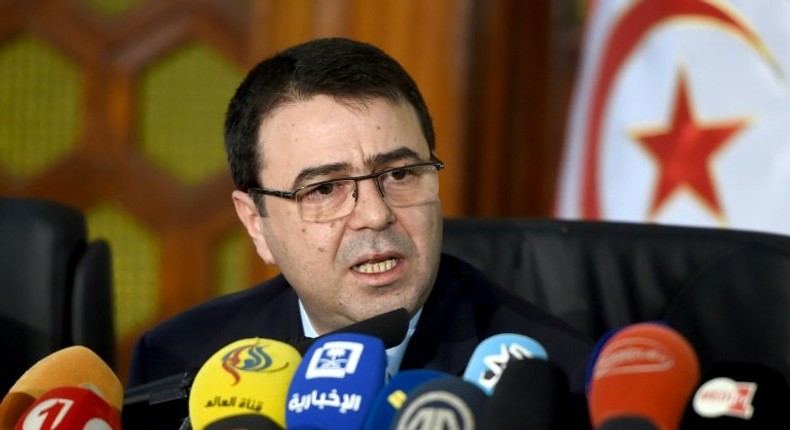 Tunisian Interior Minister Hedi Majdoub speaks during a press conference on December 19, 2016 in Tunis following the assassination of Mohamed Zouari