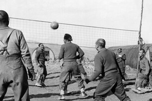 Soldiers of the Brigade of Gurkas playing volleyball