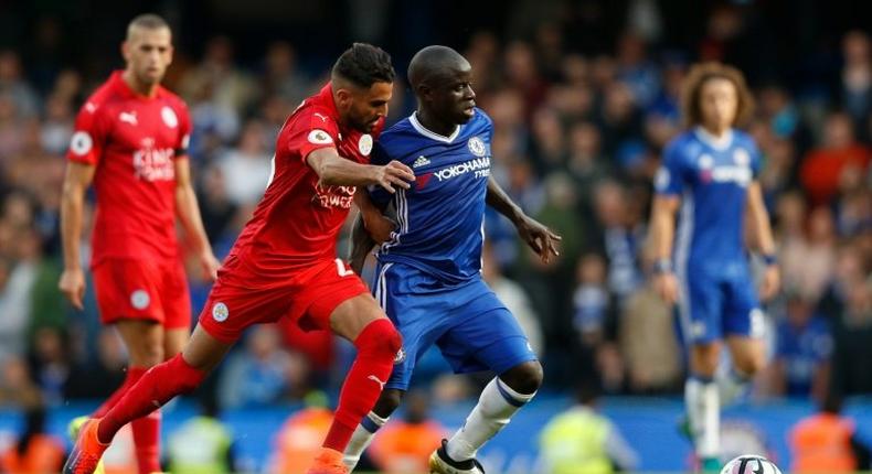 Riyad Mahrez (2nd left) plays for Leicester City against Chelsea at Stamford Bridge in London on October 15, 2016