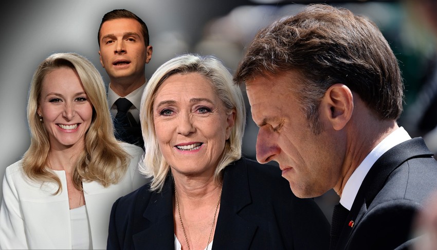 Marin le Pen, Emanuel Makron, Žordan Bardela