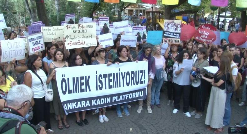 Dozens demonstrate in Ankara to denounce the murder of a woman by her ex-husband in front of their daughter, as Turkey battles rising violence against women