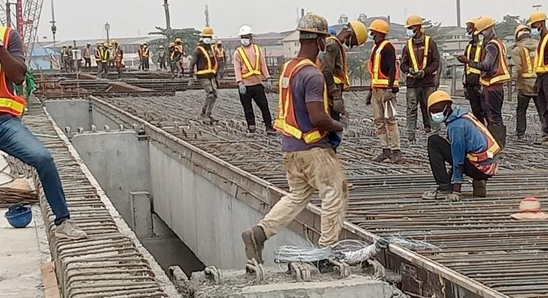 Casting of Alaba interchange flyover on Lagos-Badagry Expressway on Wednesday in Lagos. (NAN)