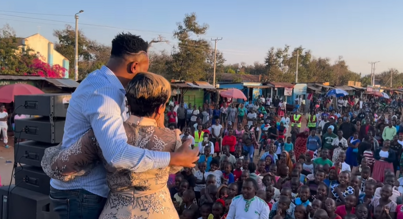 Celebrity couple DJ Mo and Size 8 during an open-air church service in Kibwezi, Makueni County on October 2, 2022