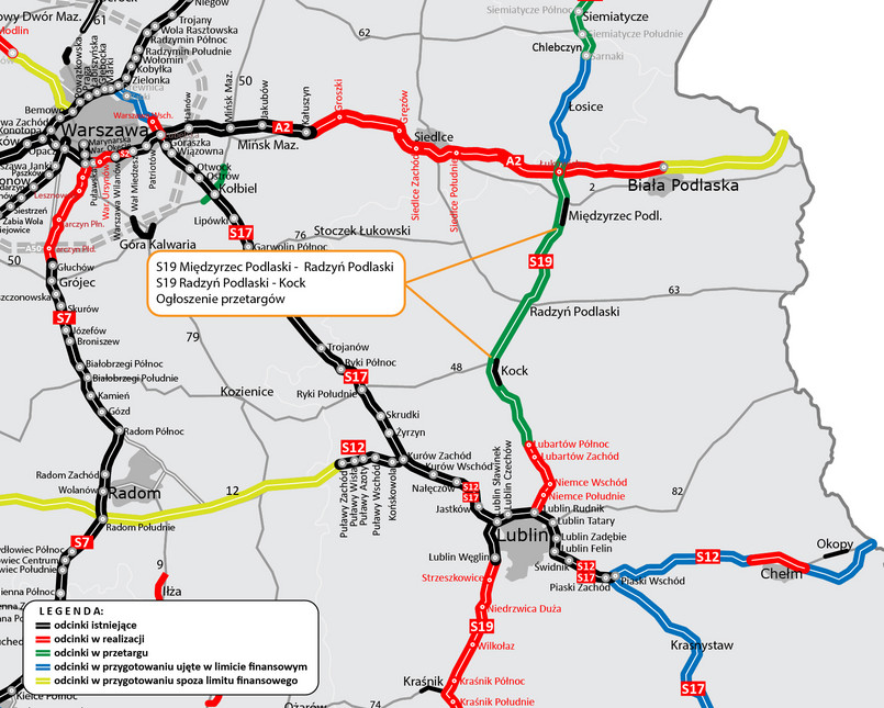 Via Carpatia będzie dłuższa o dwa nowe odcinki drogi ekspresowej S19: Międzyrzec Podlaski – Radzyń Podlaski i Radzyń Podlaski – Kock