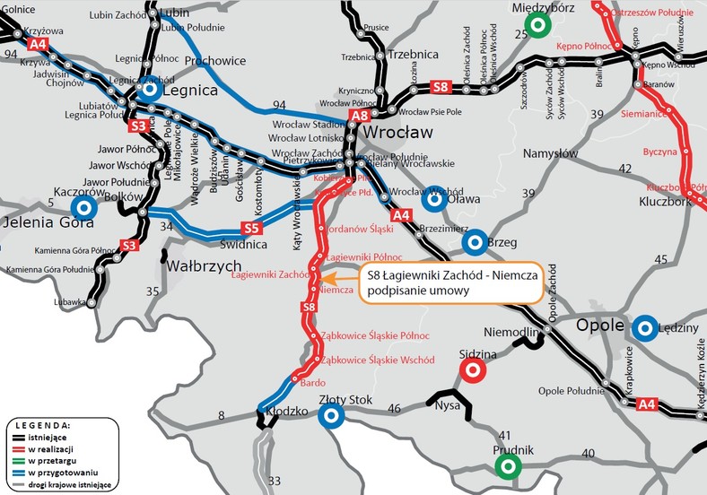 S8 zad. 4 odc. Łagiewniki-Niemcza mapa na podpisanie umowy