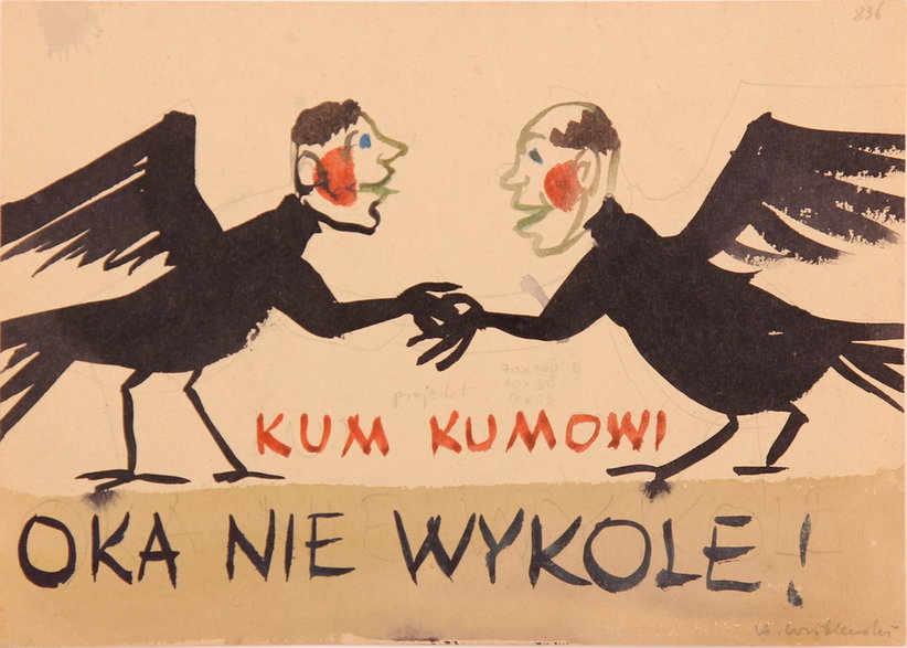 Andrzej Wróblewski, "Bez tytułu [Kum kumowi oka nie wykole!]" - niedatowana akwarela