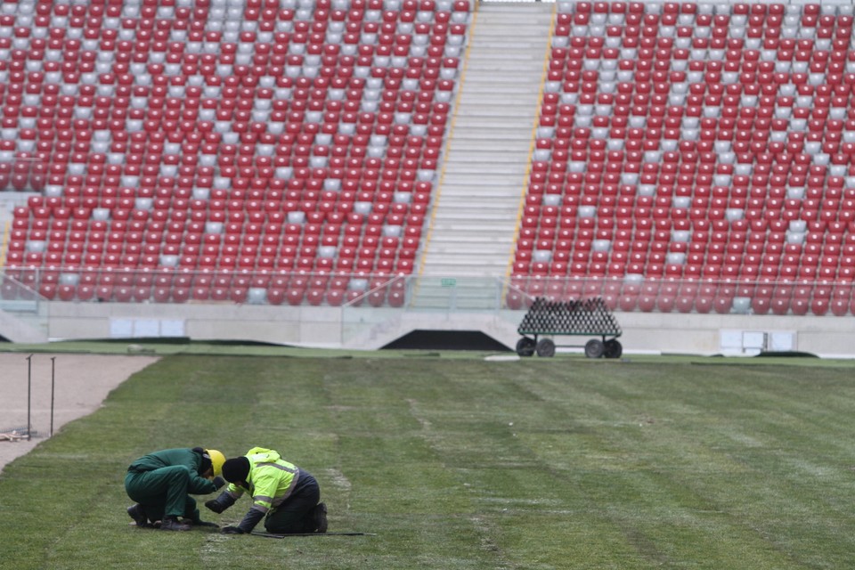 Układanie murawy na Stadionie Narodowym