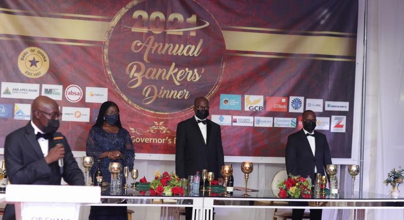 Mr Charles Ofori Acquah, CEO of CIB Ghana giving his address with the leadership of the Central Bank behind him