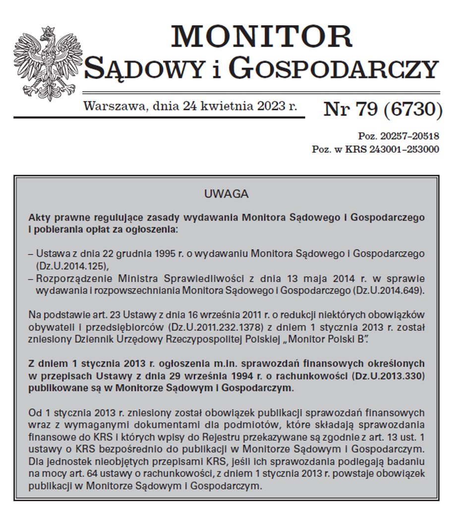 Tak wygląda okładka Monitora Sądowo Gospodarczego