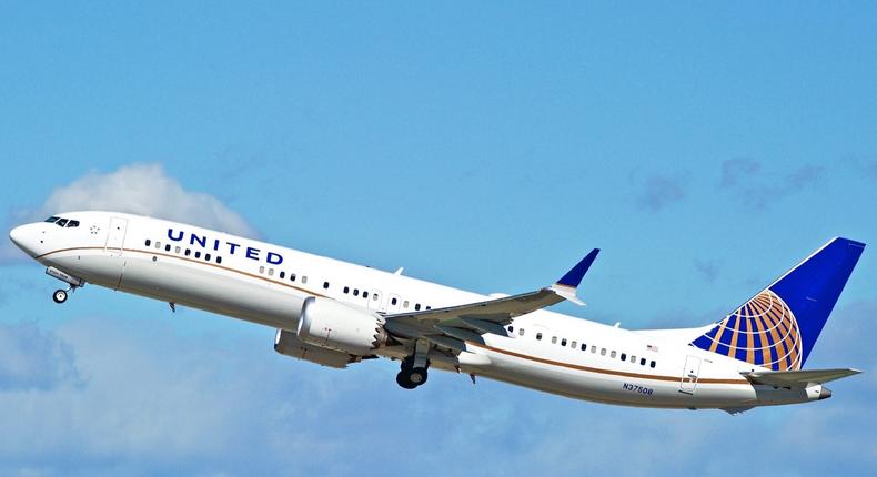 A United Airlines Boeing 737 Max 9.