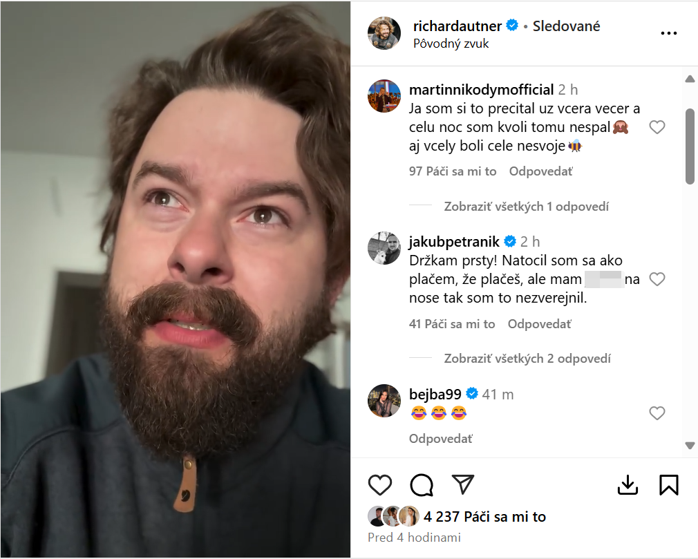 Známe tváre reagujú na uštipačné video Richarda Autnera o rozchode Filipa Jovanoviča a Bianky Rumanovej. 