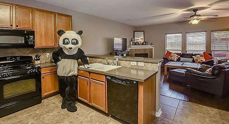 Female realtor wears giant PANDA costume to sell 4-bedroom home