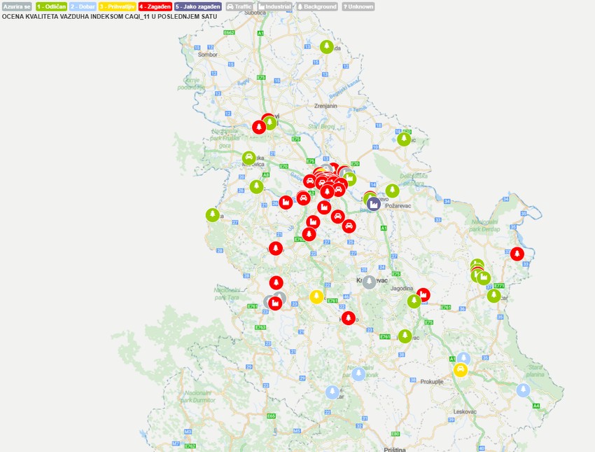 mapa zagađenja vazduha