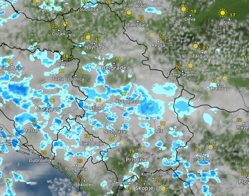 Kretanje kiše u 13 časova sutra