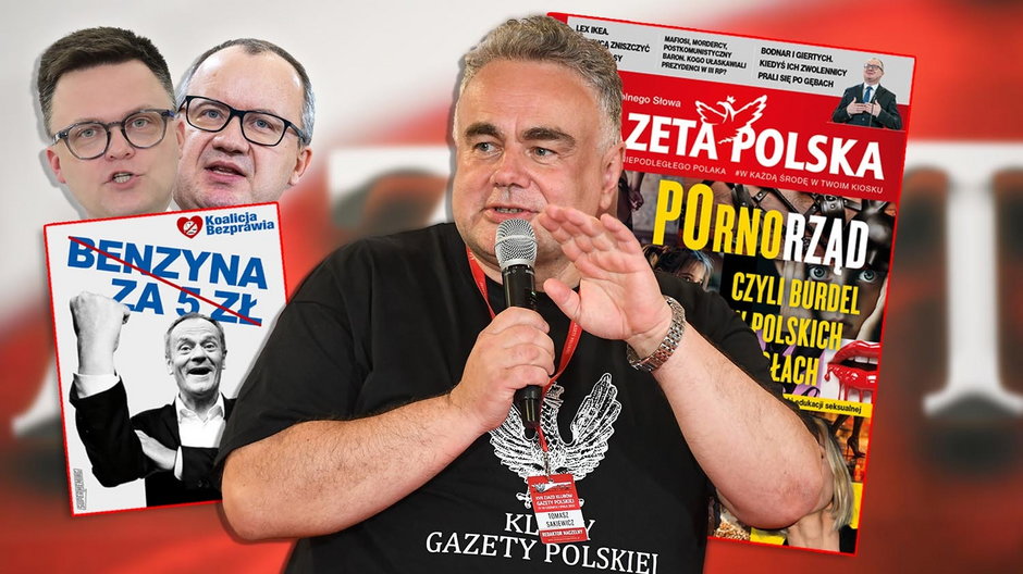 "Gazeta Polska" uderza w marszałka Hołownię (PAP/Tomasz Gzell) i ministra Bodnara (Andrzej Iwanczuk/East News/Reporter). Autor grafiki: Mateusz Straszewski