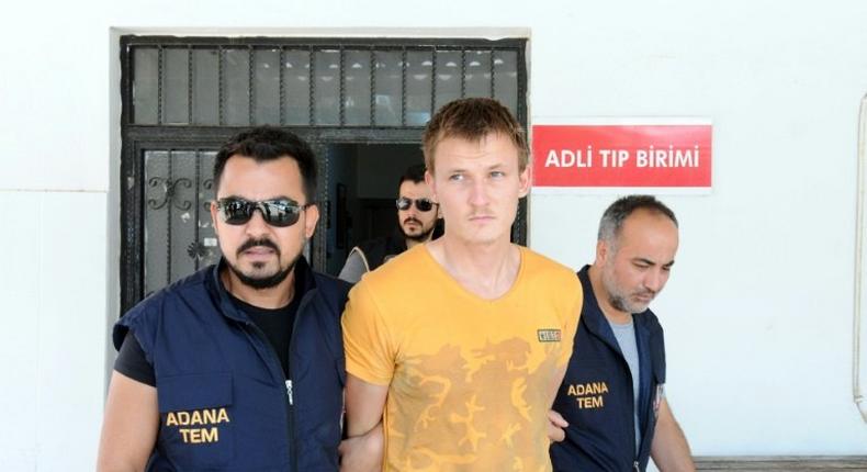 Russian national Renat Bakiev (C), a suspected IS member, has been detained in Turkey for allegedly planning to attack a US warplane using a drone