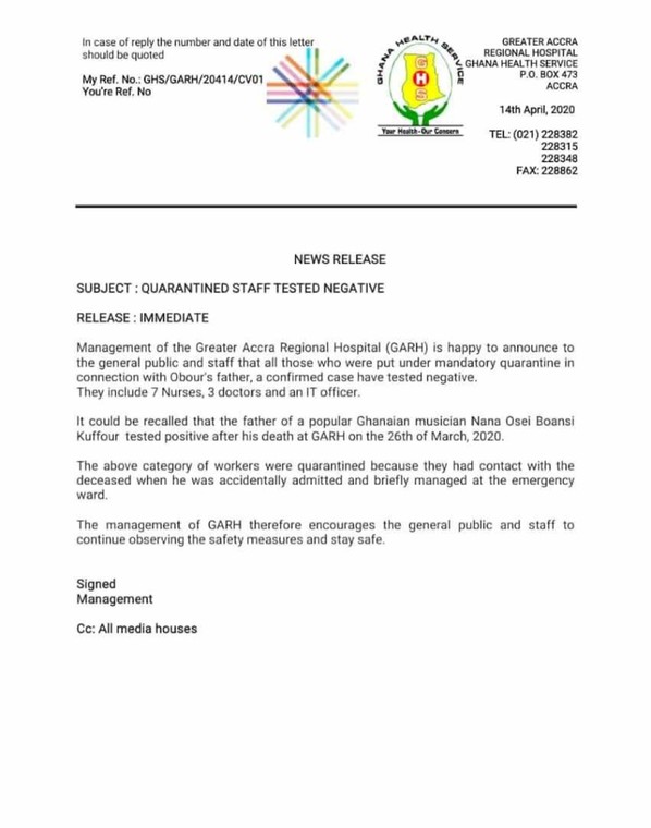 Letter from Ridge Hospital