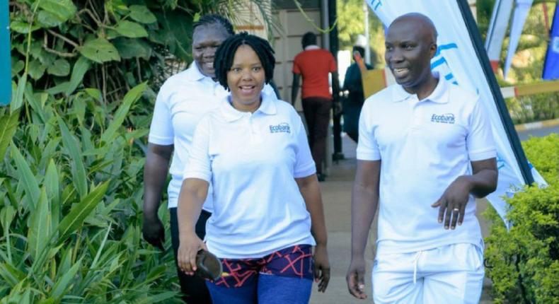 Ecobank Uganda Managing Director Grace Muliisa, left, participating in the walk ahead of the launch of the 2022 Bankers Sports Gala