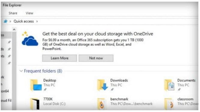 Tak Microsoft wyświetla reklamę OneDrive w Windows 10