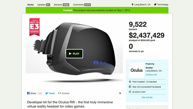 Oculus odniósł na Kickstarterze duży sukces, ale gdyby nie Facebook i posunięcia konkurencji, rynek VR nie rozwinąłby skrzydeł
