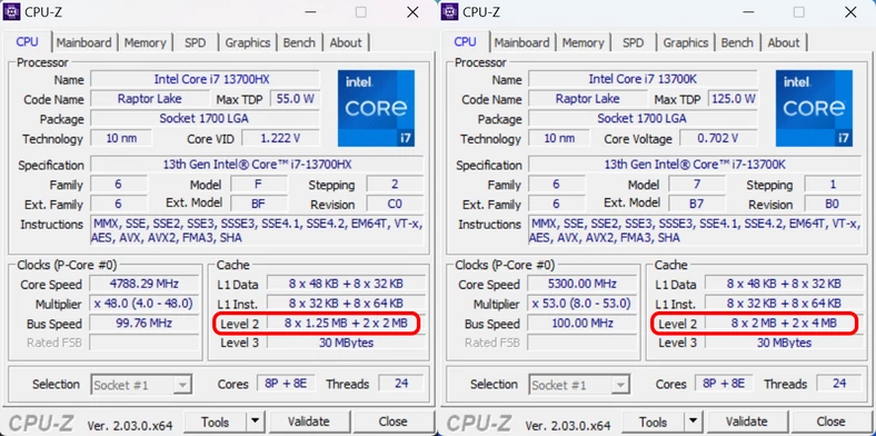 Intel Core i7-13700HX i Intel Core i7-13700K – układ mobilny, choć miał być taki sam, jak jego desktopowy odpowiednik, to bazuje na starszej mikroarchitekturze rdzeni
