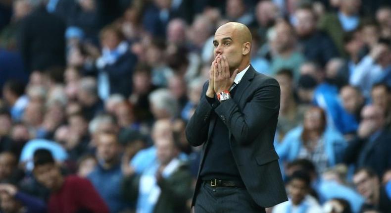 Manchester City's Spanish manager Pep Guardiola looks on during his English Premier League football match against Everton in Manchester, north west England, on October 15, 2016
