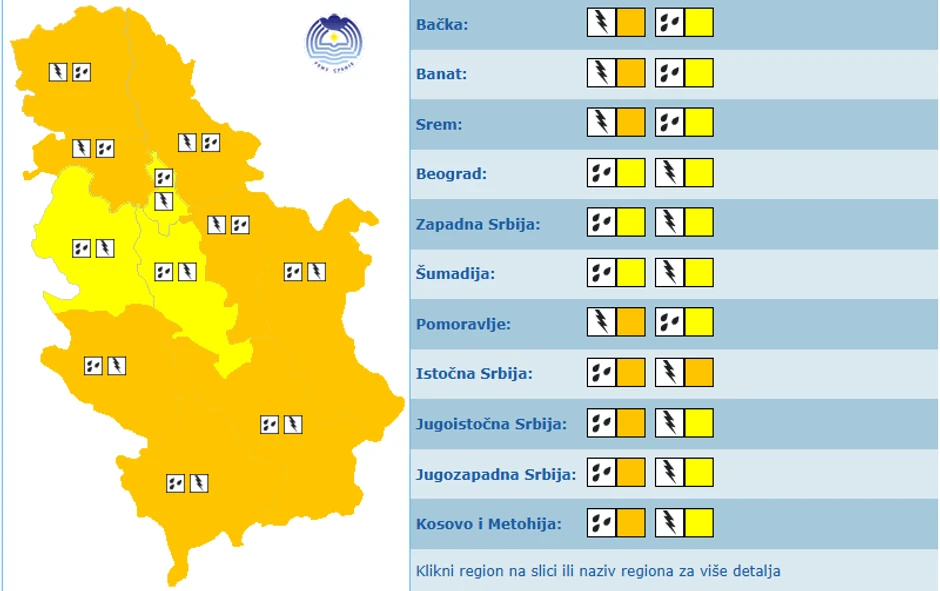 Meteoalarm za subotu, 26 april