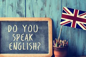text do you speak english? in a chalkboard, filtered