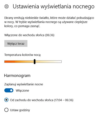 Windows zadba teraz o nasz wzrok podczas nocnej pracy. Ciągła ekspozycja na niebieskie światło emitowane przez monitor może doprowadzić do zaburzeń snu. W komputerach i smartfonach pojawi się opcja Ustawienia wyświetlania nocnego pozwalająca zmienić temperaturę barw nocą.