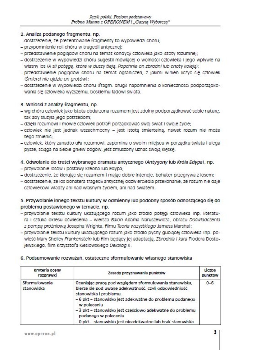 Próbna matura 2015 OPERON. Język polski poziom podstawowy. ODPOWIEDZI