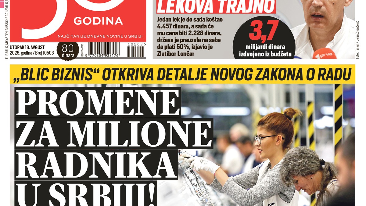 Blic naslovna strana za 18.8.