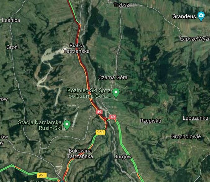 Korek na drogach dojazdowych do Białki Tatrzańskiej