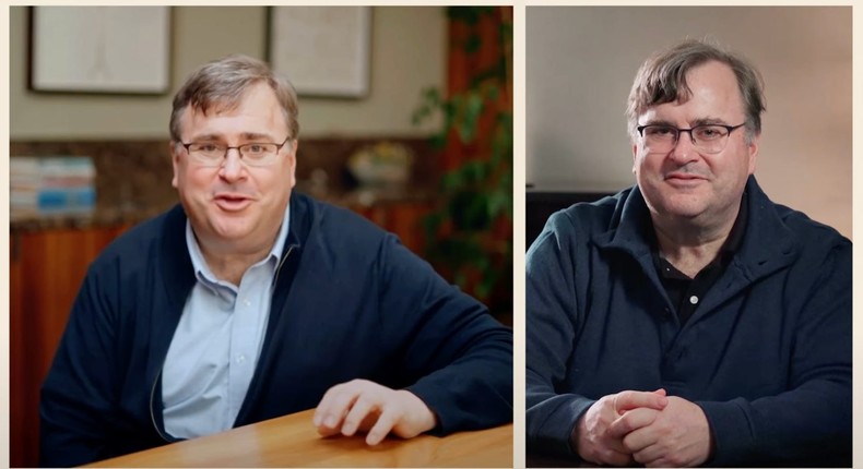 Reid AI (left) and the real Reid Hoffman (right) had a Q&A.Reid Hoffman/YouTube