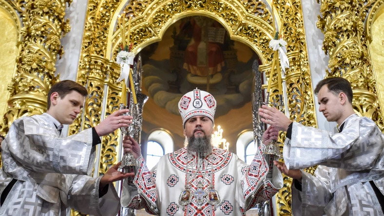 Metropolita Epifaniusz, zwierzchnik autokefalicznego Kościoła Prawosławnego Ukrainy, w Soborze Uspienskim podczas nabożeństwa bożonarodzeniowego
