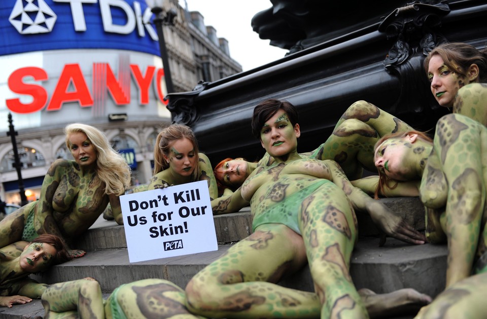 BRITAIN PETA DEMO EXOTIC ANIMAL SKINS