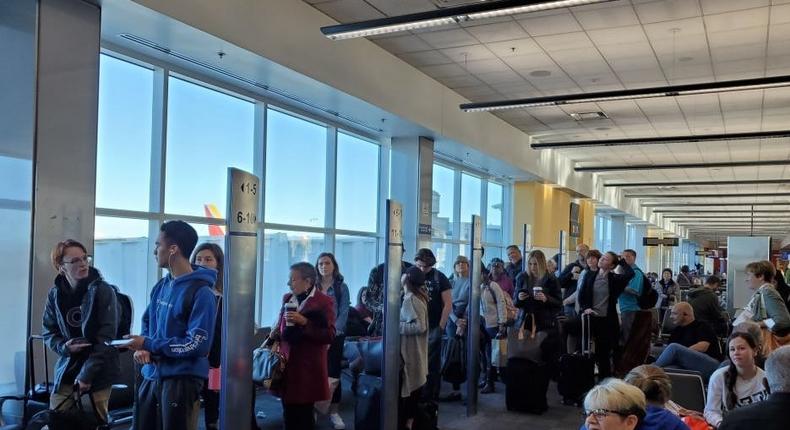 Southwest Airlines passengers pictured in boarding groups at Oakland International Airport in 2020.Smith Collection/Gado/Getty Images