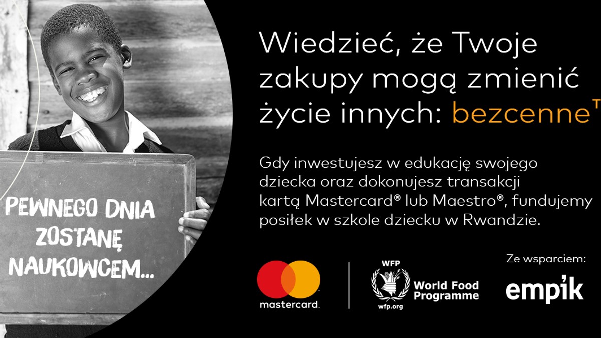 Kolejny rok z rzędu Mastercard wspiera World Food Programme (WFP), czyli Światowy Program Żywnościowy ONZ, biorąc udział w szkolnym programie dożywiania dzieci w Rwandzie. Do włączenia się w akcję firma zachęca też użytkowników swoich kart. W Polsce partnerem tegorocznego projektu jest Empik.