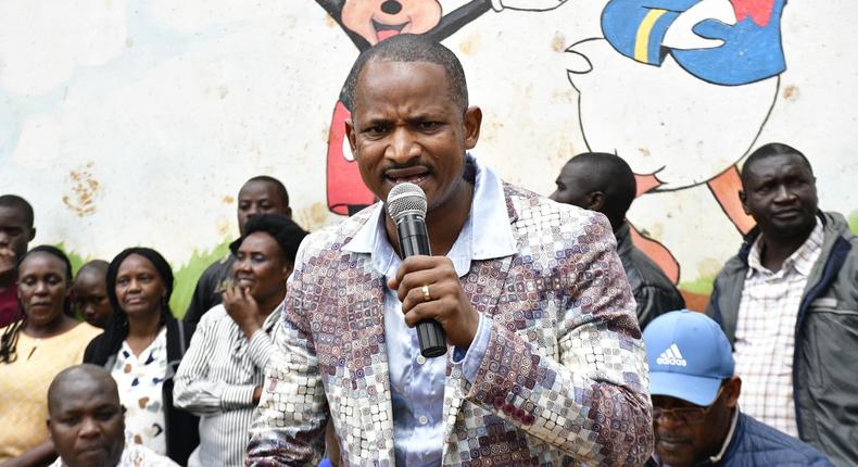 Embakasi East MP Babu Owino during a visit to Kihiumbuini Primary School in Westlands on July 14, 2023