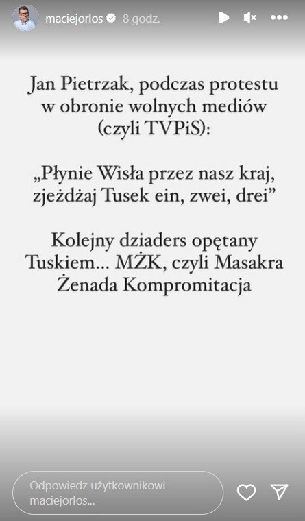 Maciej Orłoś komentuje występ Jana Pietrzaka na proteście pod TVP