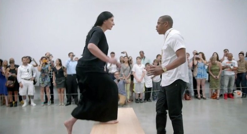 Marina Abramovic and Jay Z on the set of Piccaso Baby