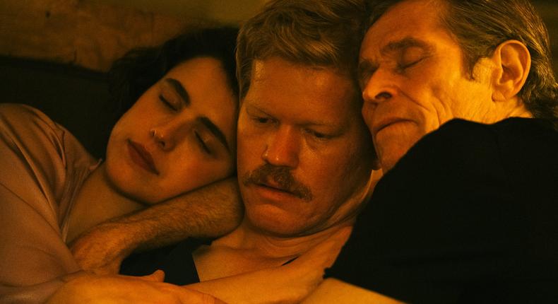 Margaret Qualley, Jesse Plemons, and Willem Dafoe in Kinds of Kindness.Searchlight Pictures
