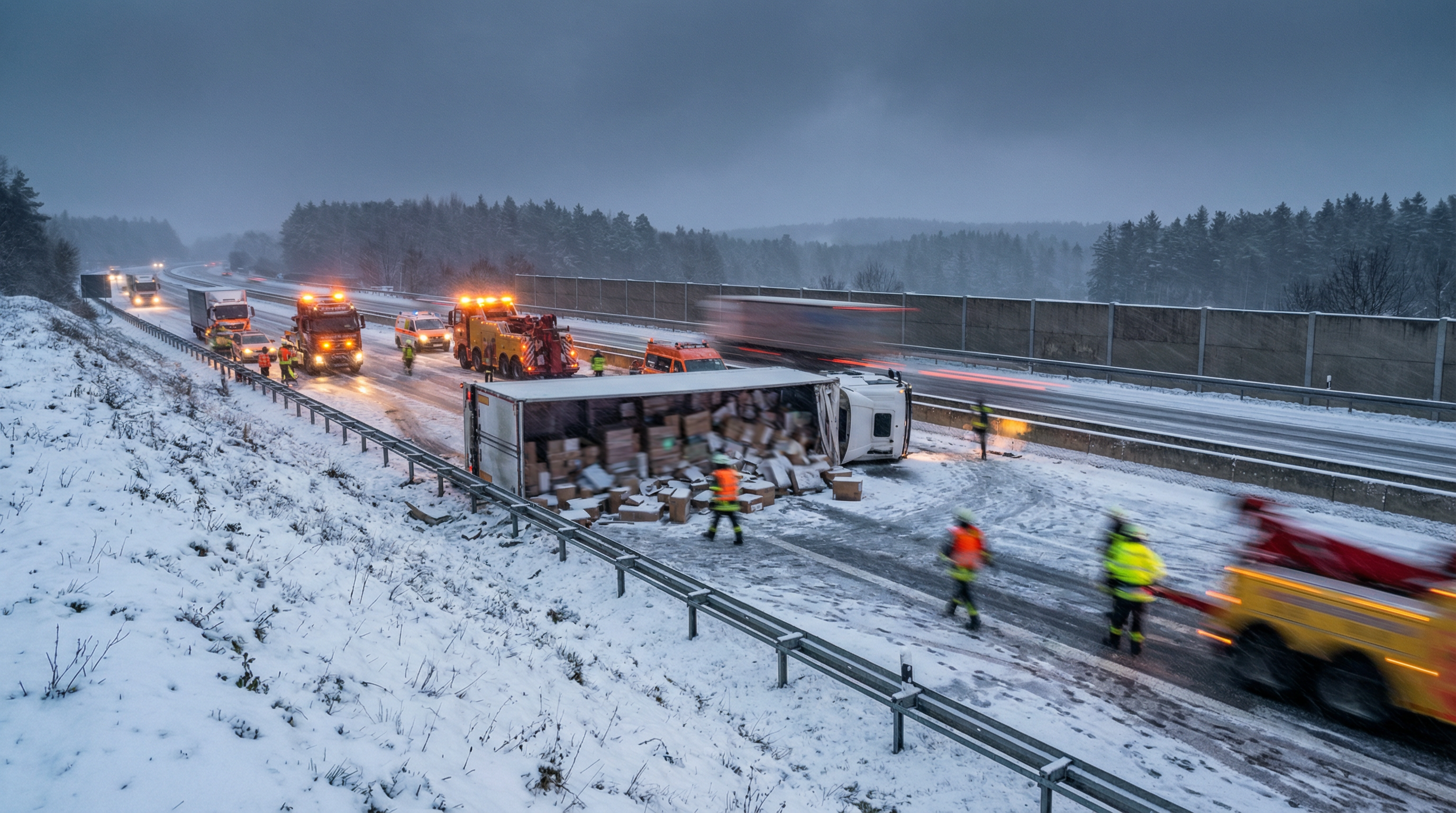 20 Tonnen Lachs auf A93: Lkw kippt um – zwölf Stunden Vollsperrung